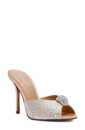 Steve Madden Priya Peep Toe Slide Sandal in Rhinestone at Nordstrom, Size 6.5
