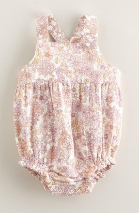 Nordstrom Printed Cotton Bubble Romper in Ivory Egret Flat Flowers at Nordstrom, Size 18M