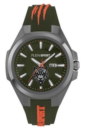 Plein Sport Tigermaster Quartz Silicone Strap Watch, 47mm in Gun at Nordstrom Rack
