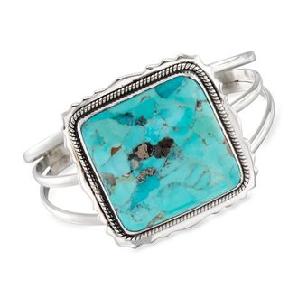 Ross-Simons Turquoise Square Cuff Bracelet in Sterling Silver