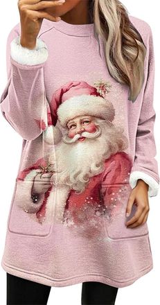 Generic Womens Christmas Sweatshirts Fashion Long Sleeve Round Neck Jumper Sweatshirt for Women UK Thick Fleece Lined Warm Tunic Tops Ladies Exquisite Printed