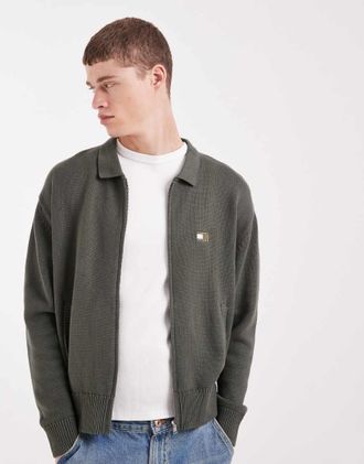 Tommy Jeans Cardigan comodo kaki con zip-Verde