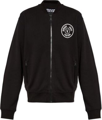 Versace Jeans Couture Sweatshirt met logo - Heren - Vesten met rits - Zwart - S - Katoen - Hoodies & sweatvesten