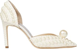 Jimmy Choo London Sabine 85 Pearl-Embellished Satin Pumps, Brand Size 34.5 ( US Size 4.5 )