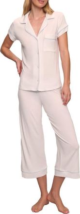Eberjey Gisele Short Sleeve Cropped Pajamas in White/Ice Blue at Nordstrom, Size X-Small