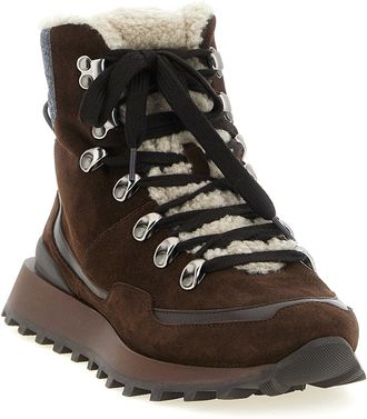 Brunello Cucinelli Shearling-Lined Lace-Up Boots - Brown