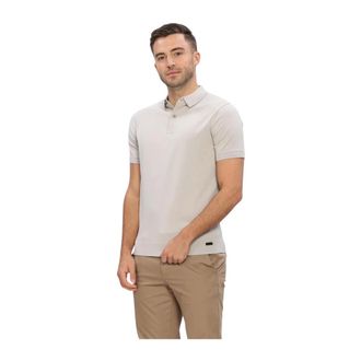 Genti Heren Polos T-shirts Polo 2 Button Ss 1260 - Heren - Tops - Beige - Maat: M Linnen