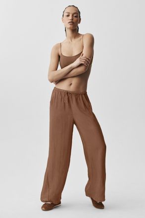 Alo | Semi-Sheer Golden Hour High-Waist Straight Leg Pants in Sun Kissed Brown, Size: Medium