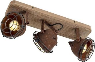 QAZQA Industrial Foco Inteligente Marr&oacute;n &Oacute;xido Inclinable Con 3 Gu10 Wifi - Gina Madera /acero Alargada Adecuado Para Led Max. 3 X 5 Watt - Qazqa