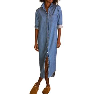Generic Womens Denim Maxi Shirt Dress Button Down Loose Plus Size Long Jean Shirt Dress with Pockets