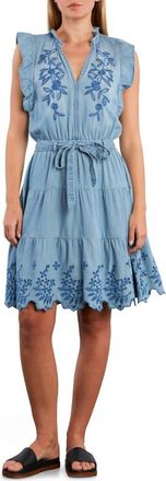 Wash Lab Denim Rose Eyelet Embroidered Denim Dress in Og Denim at Nordstrom, Size X-Large
