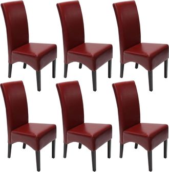 Hhg Hhg - Nunca Usado] Lote De 6 Sillas De Comedor Silla De Cocina Silla Latina, Cuero, Rojo, Patas Oscuras