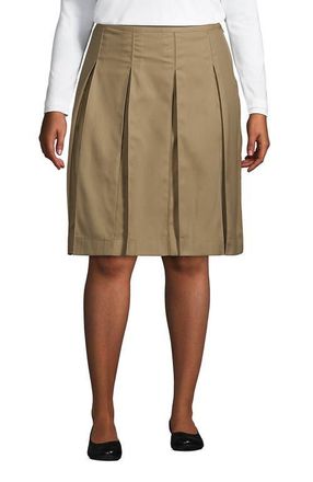 Lands End School Uniform Solid Box Pleat Skirt Top of Knee in Khaki at Nordstrom, Size 26W