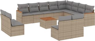 vidaXL Set Sof&aacute;s De Jard&iacute;n Con Cojines 13 Pzas Rat&aacute;n Sint&eacute;tico Beige Vidaxl