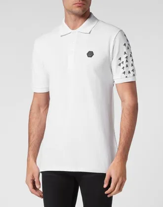 Philipp Plein Slim Fit Polo Shirt Ss Skull&Amp;Bones Men in White at Nordstrom, Size Xxx-Large