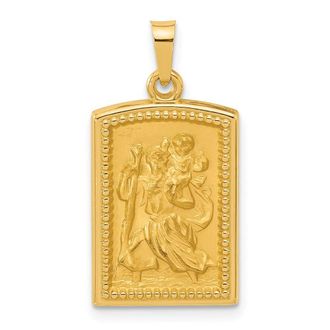 Diamond2Deal 14k Yellow Gold Rectangular Hollow St. Christopher Medal