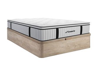 Vente-Unique Conjunto de canap&eacute; abatible de 140 x 190 cm color natural claro + colch&oacute;n de muelles ensacados con topper integrado de 28 cm de grosor - AMERICAN DREA