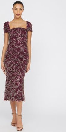Theia Serena Beaded Cocktail Square-Neck Sheath Dress in Oxblood at Nordstrom, Size 14