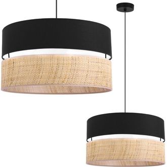 OEM L&aacute;mpara Colgante Rattan Duo Negra, Pantalla De Rattan Negra