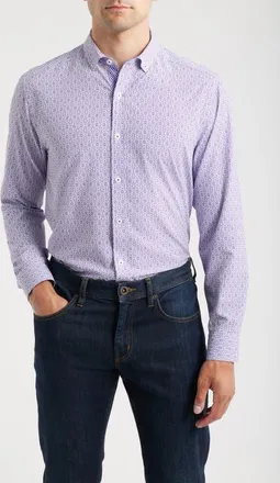 Johnston & Murphy XC+ Football Print Performance Button-Down Shirt in Purple at Nordstrom, Size Xx-Large