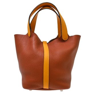 Herm&egrave;s Picotin Lock Clemence Brown Leather Handbag (Pre-Owned)