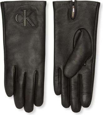 Calvin Klein Lederhandschuhe CALVIN KLEIN RAISED CK LEATHER GLOVE, Damen, Gr. S, schwarz, Schafsleder, unifarben, Handschuhe Lederhandschuhe, Aus Schaf-Nappaleder