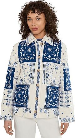 Avec Les Filles Quilted Barn Jacket Womens Jacket White/Blue : MD, Cotton