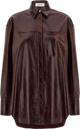 Sportmax Overhemden, Dames, Bruin, 2Xs, Leer, Borel Nappa Leren Blouse
