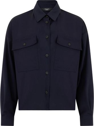 Max Mara Cropped jas van wollen stof - Dames - Overhemden - Blauw - S - Wol - Overhemden