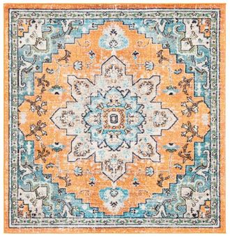 Safavieh Alfombra boho de polipropileno naranja/azul, 152 x 152 cm