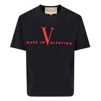Valentino T-Shirts, male, Black, Size: L Cotton T-Shirt with Made In Valentino Print