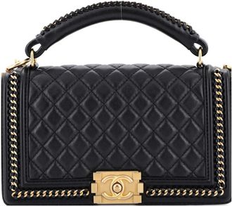 Chanel Chain Handle Boy Flap Bag Quilted Calfskin Old Medium shoulder bag - Zwart