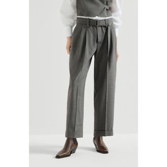 Brunello Cucinelli Tropical luxury wool baggy sartorial trousers in Dark Grey at Nordstrom, Size 40