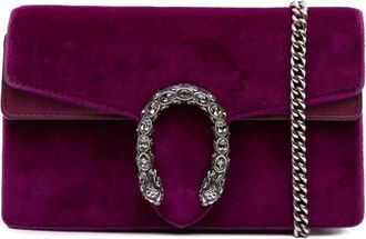Gucci Pre-owned Cross Body Bags, female, Purple, Size: ONE SIZE Pre-owned Velvet Shoulder Bag with Chain Strap and Signature Embellishment