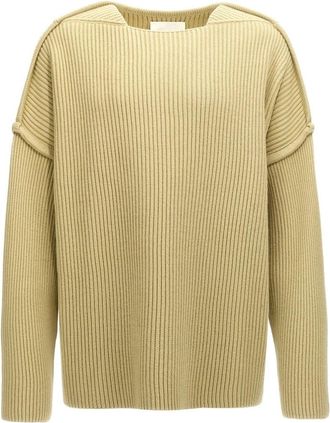 Jil Sander Geometric Neckline Sweater - Heren - Ronde hals truien - Groen - S - Wol - Truien & Vesten