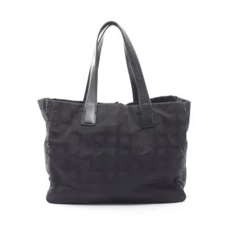 Chanel Black Leather Nylon Canvas Handbag Tote Bag (Pre-Owned)