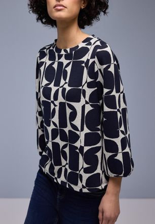 Street One 3/4-Arm-Shirt STREET ONE, Damen, Gr. 34, shadowed navy, Jersey, Obermaterial: 63% Polyester, 34% Viskose, 3% Elasthan, gemustert, regular fit normal, 