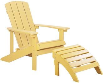 Beliani Silla De Jard&iacute;n Amarilla De Madera Sint&eacute;tica Con Reposapi&eacute;s Resistente A La Intemperie Estilo Moderno Adirondack