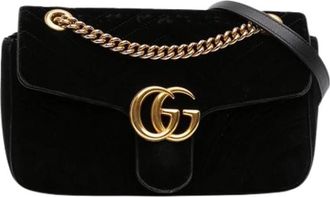 Gucci Pre-owned Quilted Velvet Flap Shoulder Bag - Dames - Vintage Schoudertas - Zwart - ONE Size - Leer - Vintage