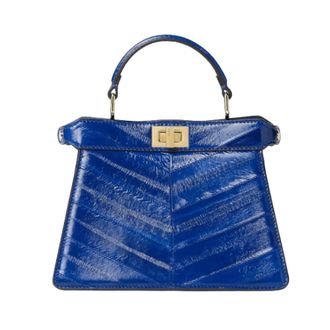Fendi Peekaboo ISeeU Petite Top-Handle Shoulder Bag - Dames - Tassen - Blauw - Maat: ONE Size Leer