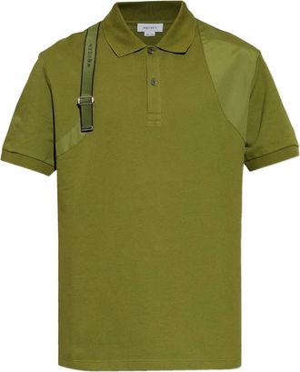 Alexander McQueen panelled strap-detail T-polo shirt - Groen