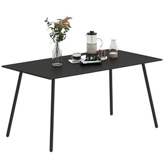 OUTSUNNY Garden Table for 6 Person with Slat Top - Steel Frame - Black | TJ Hughes