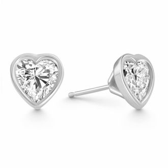 Pompeii3 2Ct TW Heart Shape Diamond Bezel Stud Earrings 14k Gold Lab Grown