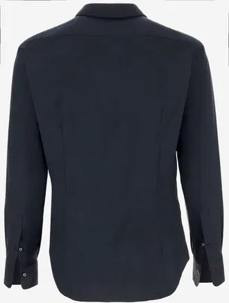 Alessandro Gherardi Mens Shirt Stretch Cotton-Blend Navy