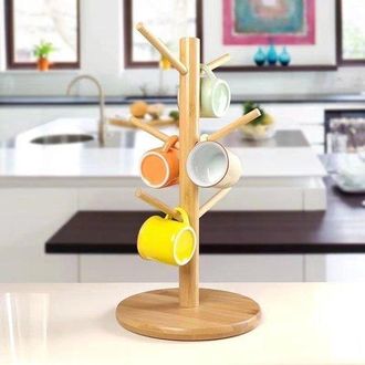 OEM Estante Para Tazas De Caf&eacute;, Estante Para Tazas De Bamb&uacute;, Base Gruesa, Estante Para Tazas De Caf&eacute; Con 6 Ganchos, Escurridor, 34,515,5 Cm