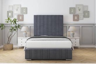 Sloomy Langston Plush Deep-Sided Bed Frame With 50 Upholstered Headboard in Dark Grey | Size: Super King