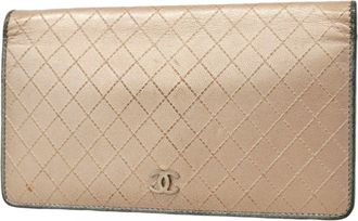 Chanel Silver Pink Gold Grained Calfskin Long Wallet (Bi-Fold) (Pre-Owned)
