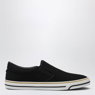 Dolce & Gabbana Black cotton slip-on shoes with striped details