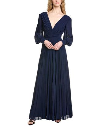 Badgley Mischka Pleated V-Neck Gown
