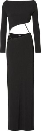 GCDS Asymmetrische jurk van ribgebreid materiaal - Dames - Avondkleed - Zwart - M - Polyester - Kleedjes